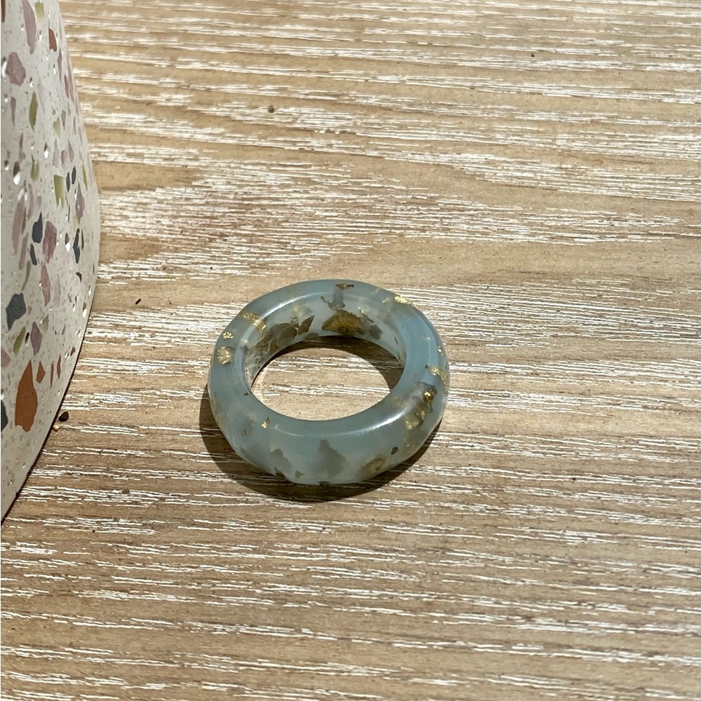 Aqua acrylic & gold fleck ring